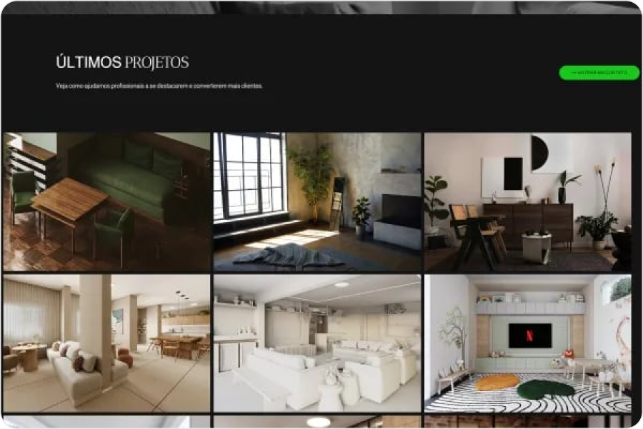Segunda dobra redesenhada com galeria de projetos